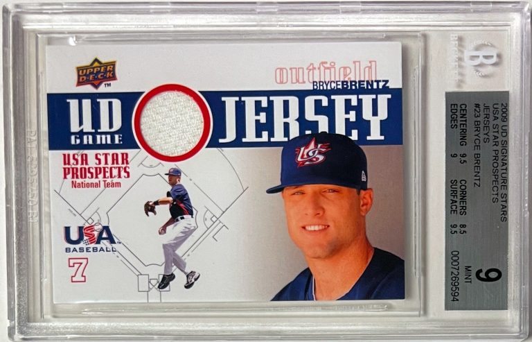 Bryce Brentz 2009 UD Signature Stars Team USA Star Prospects Jersey Card- BGS 9