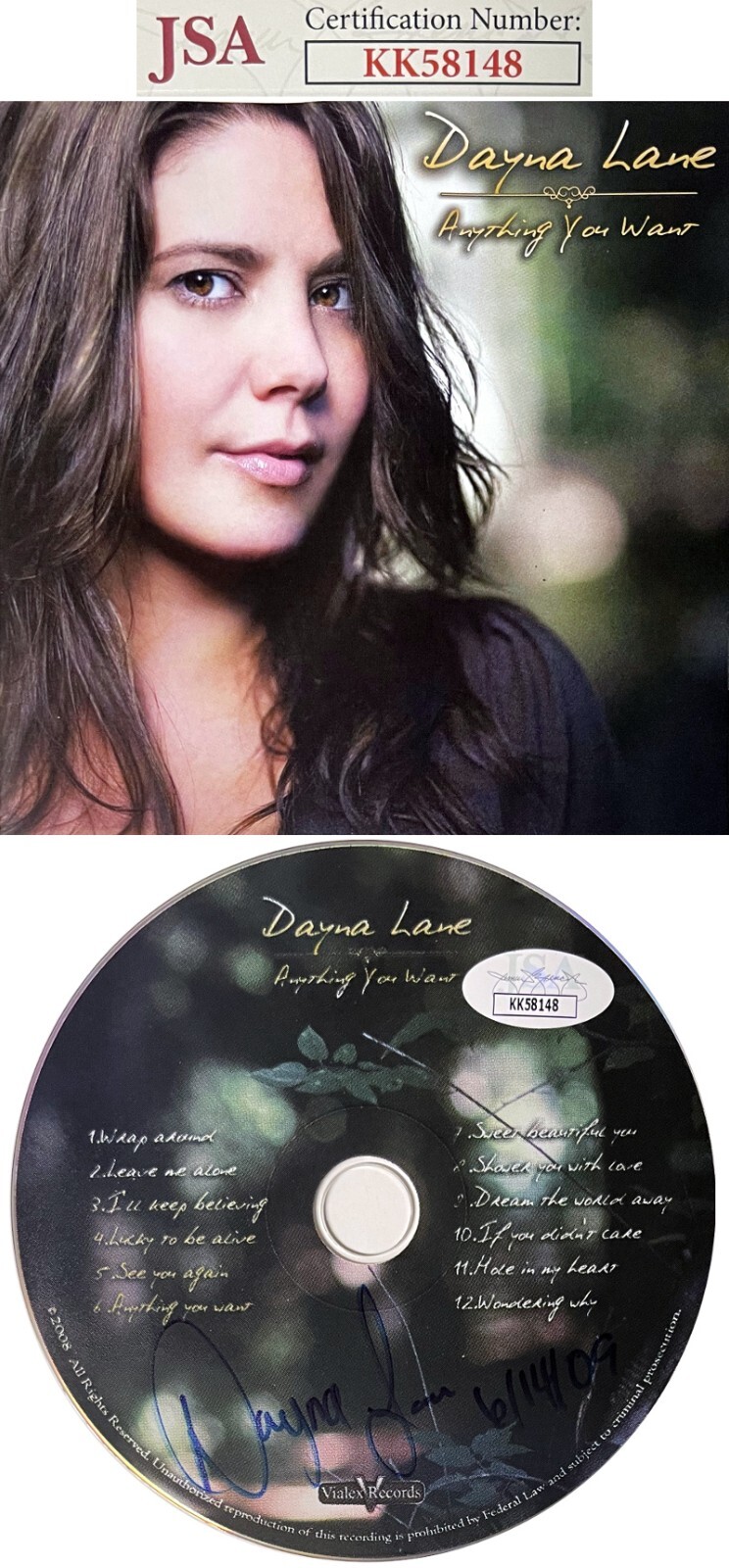 Dayna Lane signed 2008 Anything You Want CD w/ Cover Booklet & Case 6/14/09- JSA