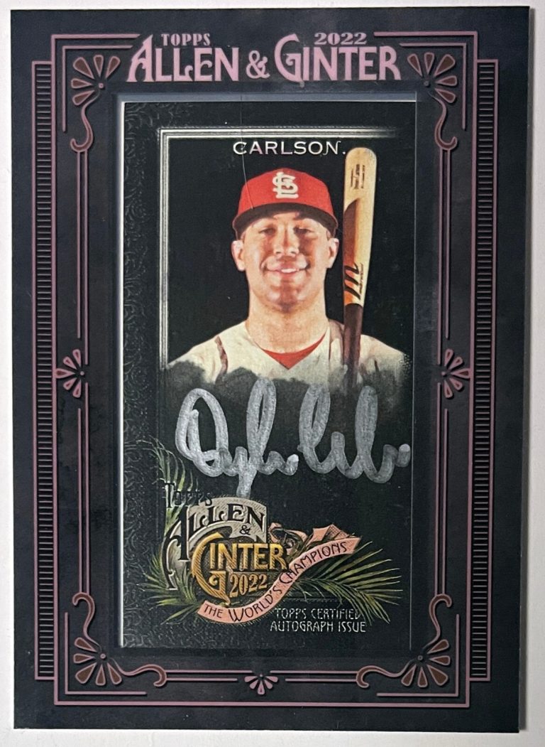 Dylan Carlson signed 2022 Topps Allen & Ginter Mini Black Framed Card #MA-DC /25