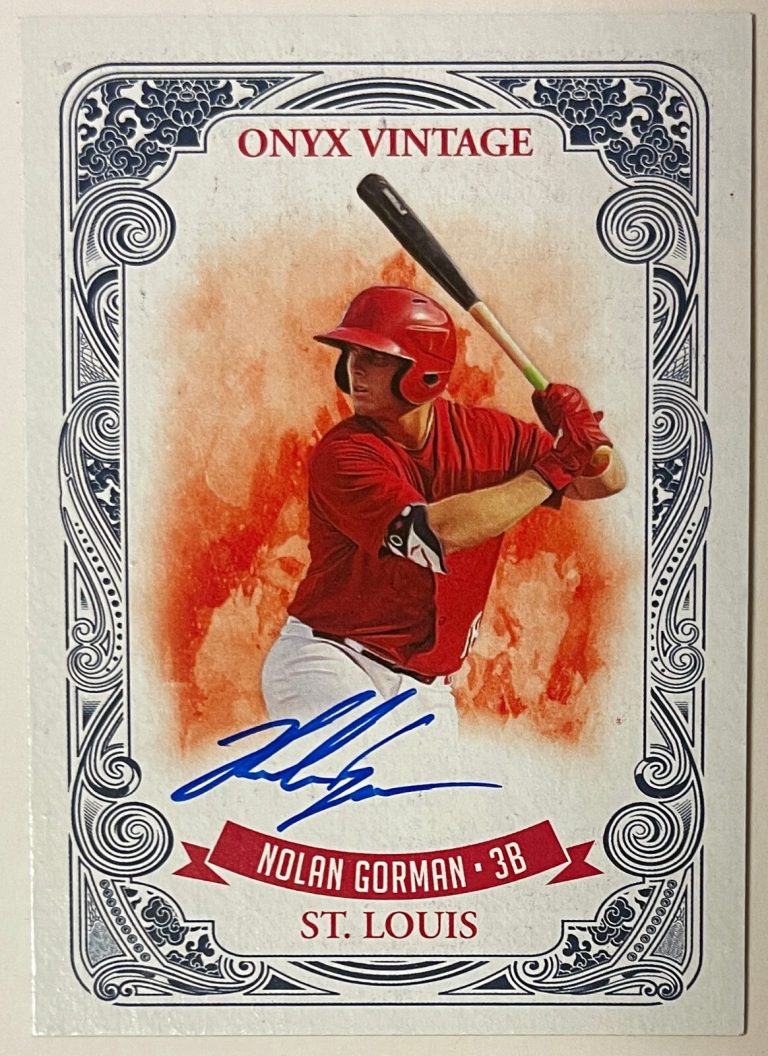 Nolan Gorman signed 2021 Onyx Vintage Blue On Card Rookie  (RC) Auto #VANG /325