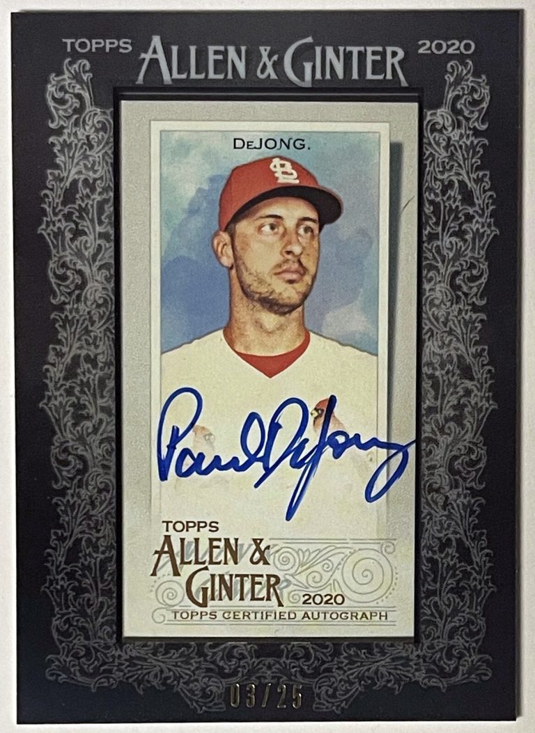 Paul DeJong signed 2020 Topps Allen & Ginter Mini Black Framed Card #MA-PD /25