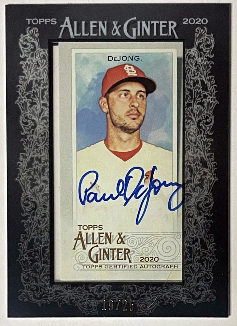 Paul DeJong signed 2020 Topps Allen & Ginter Mini Black Framed Card #MA-PD /25