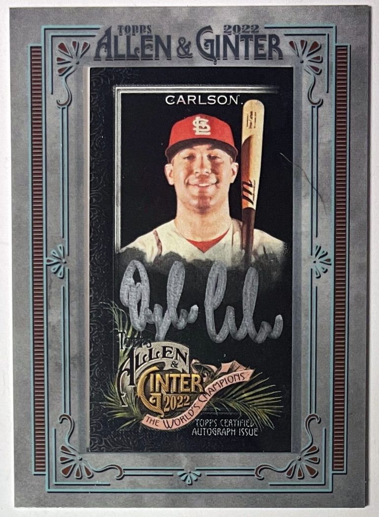 Dylan Carlson signed 2022 Topps Allen Ginter X Dylan Silver Framed Mini Auto /50