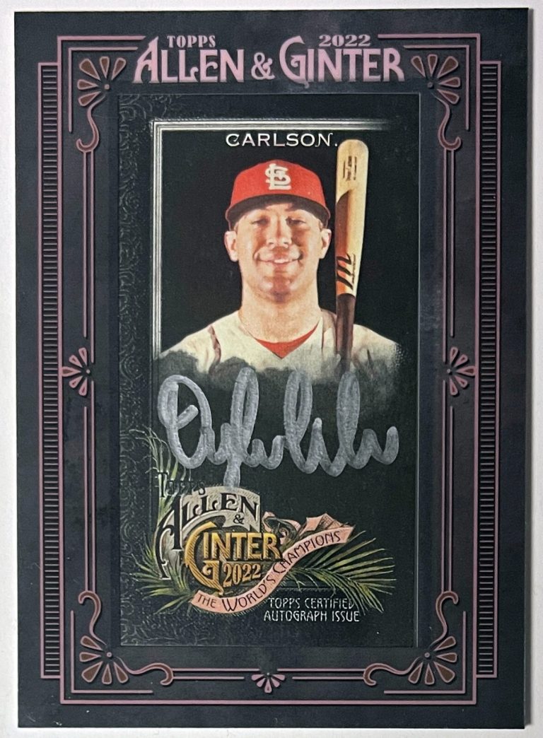 Dylan Carlson signed 2022 Topps Allen & Ginter Mini Black Framed Card #MA-DC /25