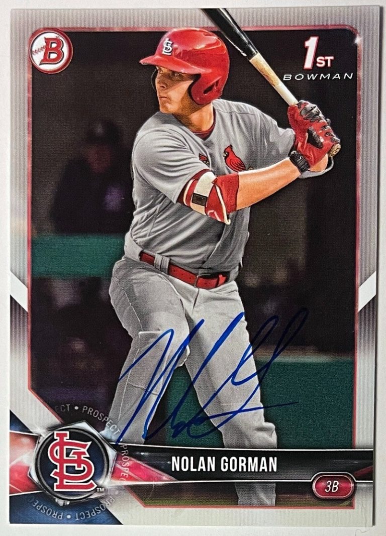 Nolan Gorman signed 2018 1st Bowman Rookie On Card Auto (RC) #BD-117 (Cardinals)