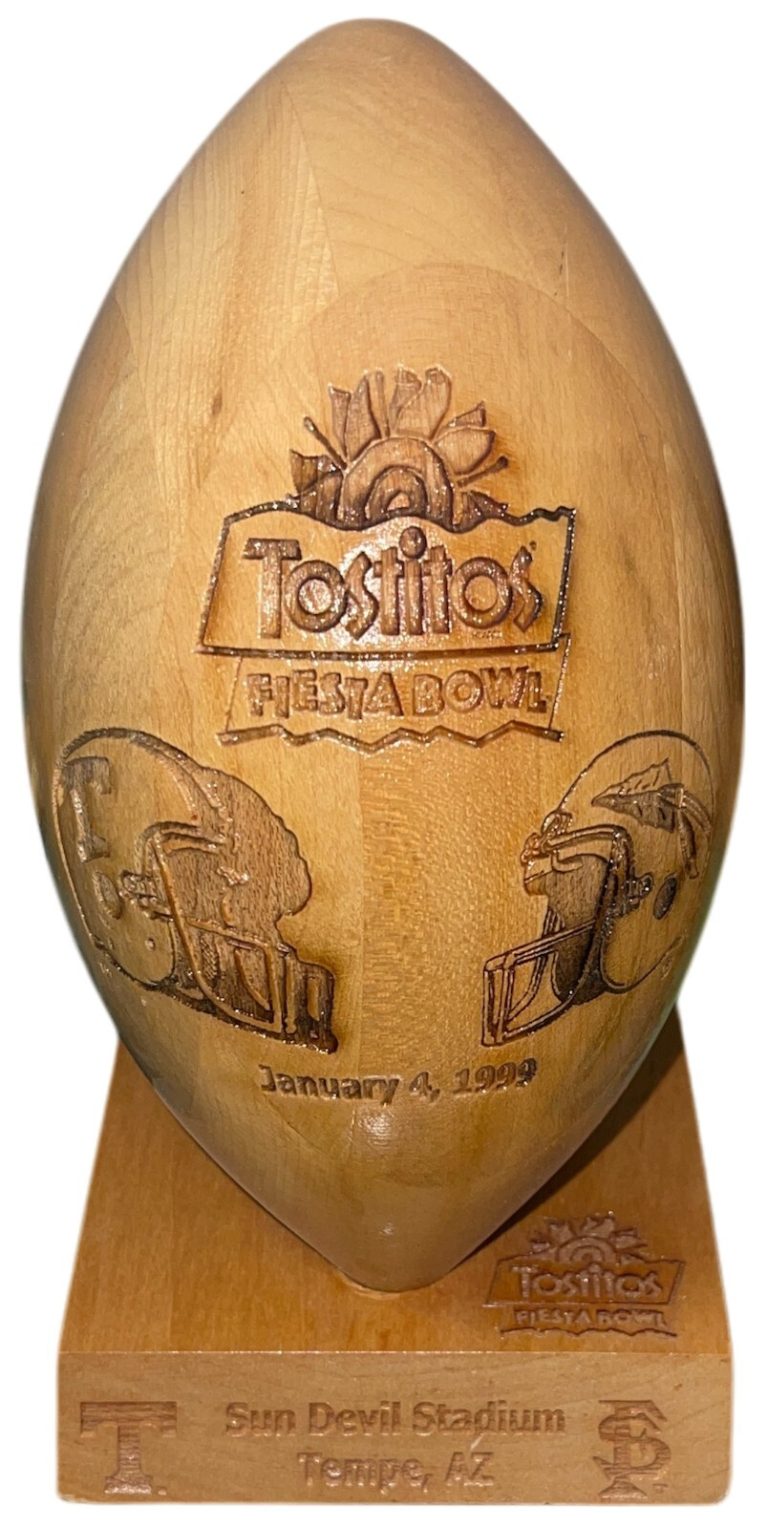Grid Works 1999 Tostitos Fiesta Bowl Laser Etched Wood Decorative 8”x4” Football