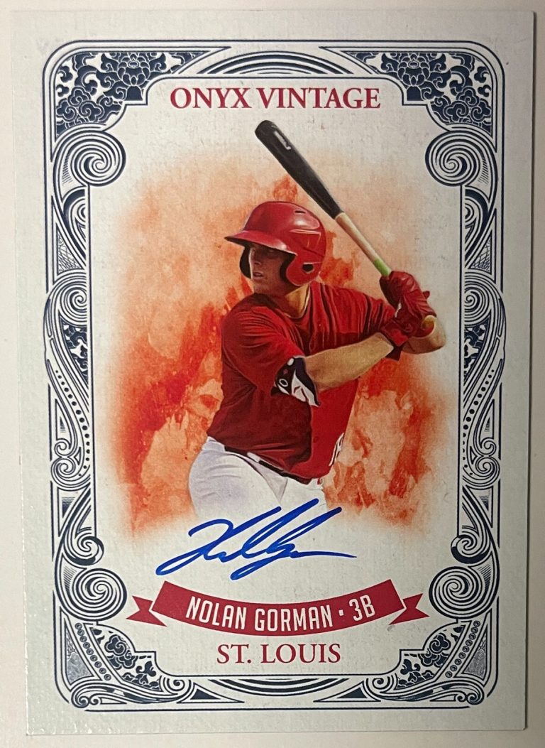 Nolan Gorman signed 2021 Onyx Vintage Blue On Card Rookie  (RC) Auto #VANG /325