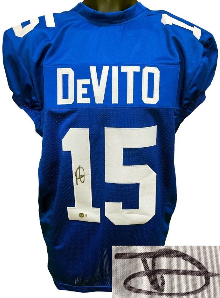 Tommy DeVito signed New York Blue Custom Stitched Pro Style FB Jersey- Beckett