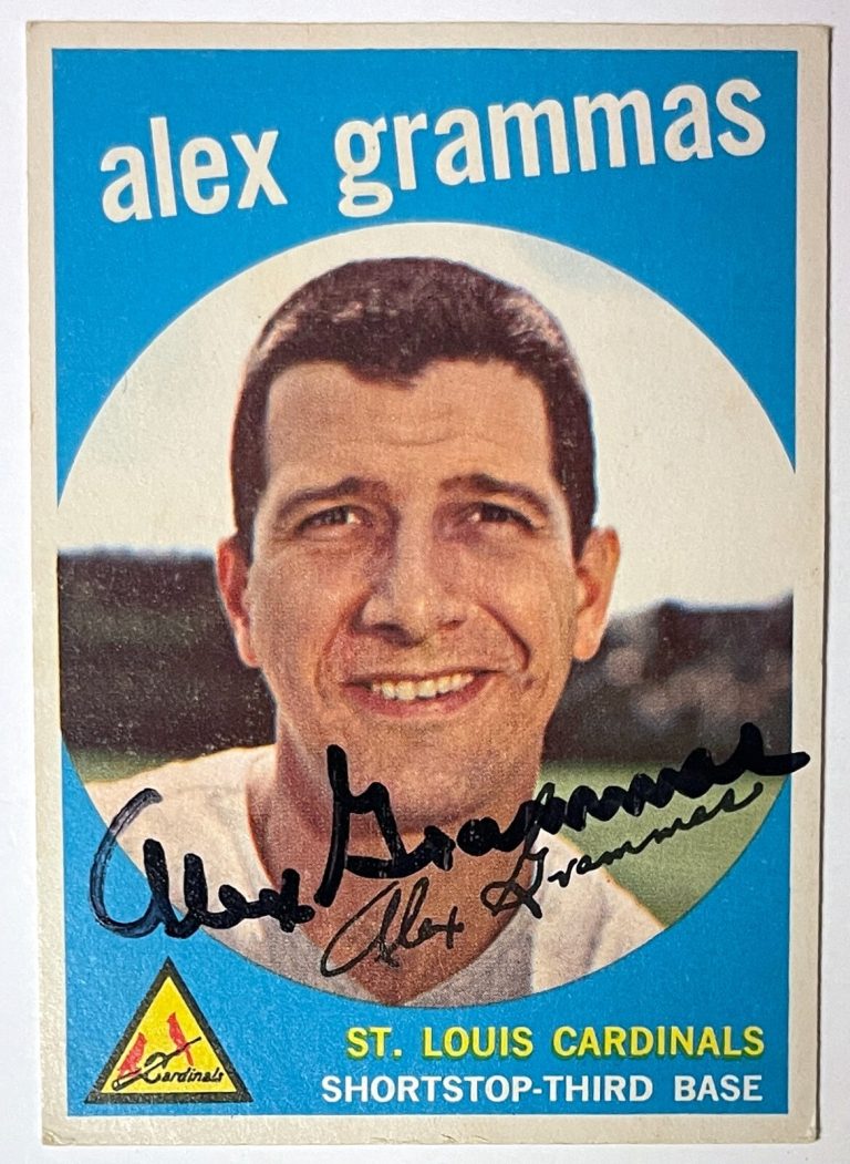 Alex Grammas signed 1959 Topps On Card Auto #6- COA - (St. Louis Cardinals)