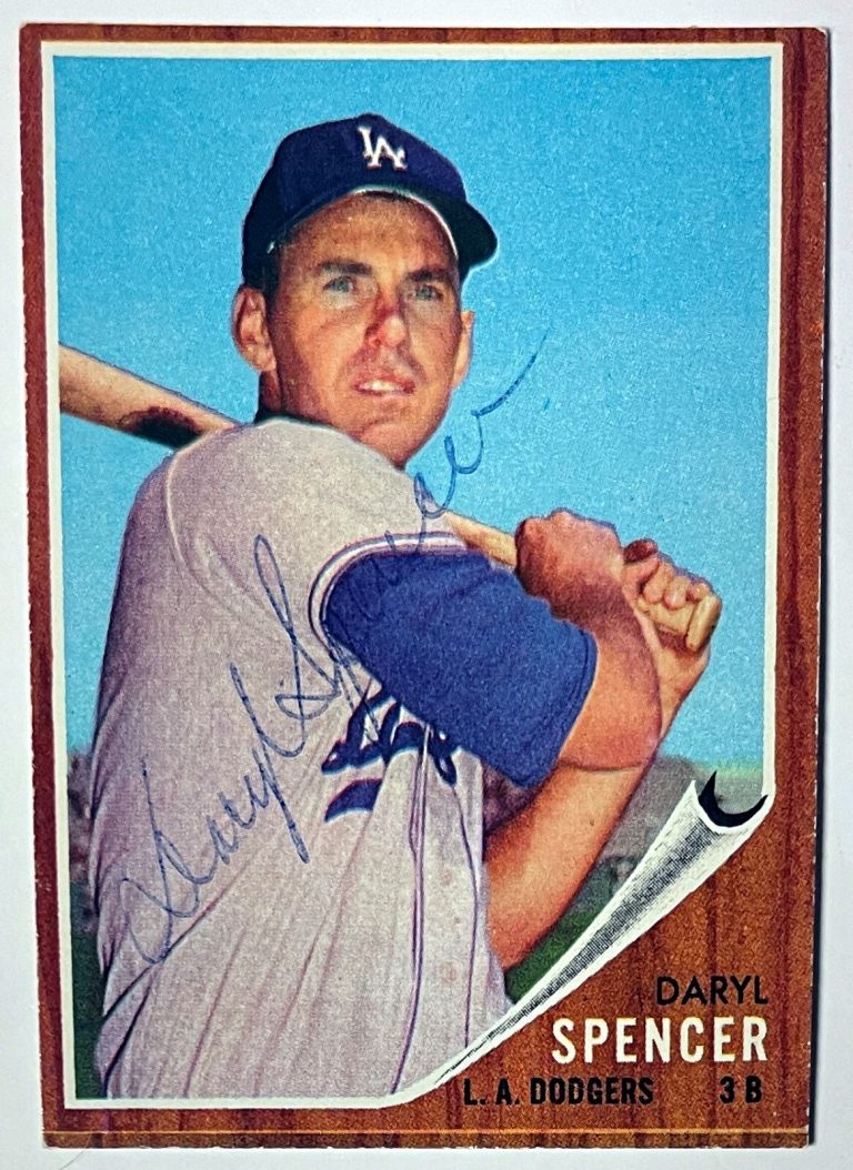 Daryl Spencer signed 1962 Topps On Card Auto #197- COA  (Los Angeles Dodgers)