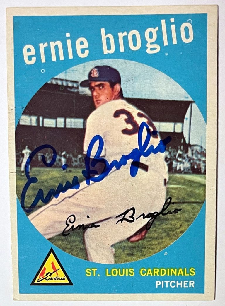 Ernie Broglio signed 1959 Topps On Card Auto #296- COA  (St. Louis Cardinals)
