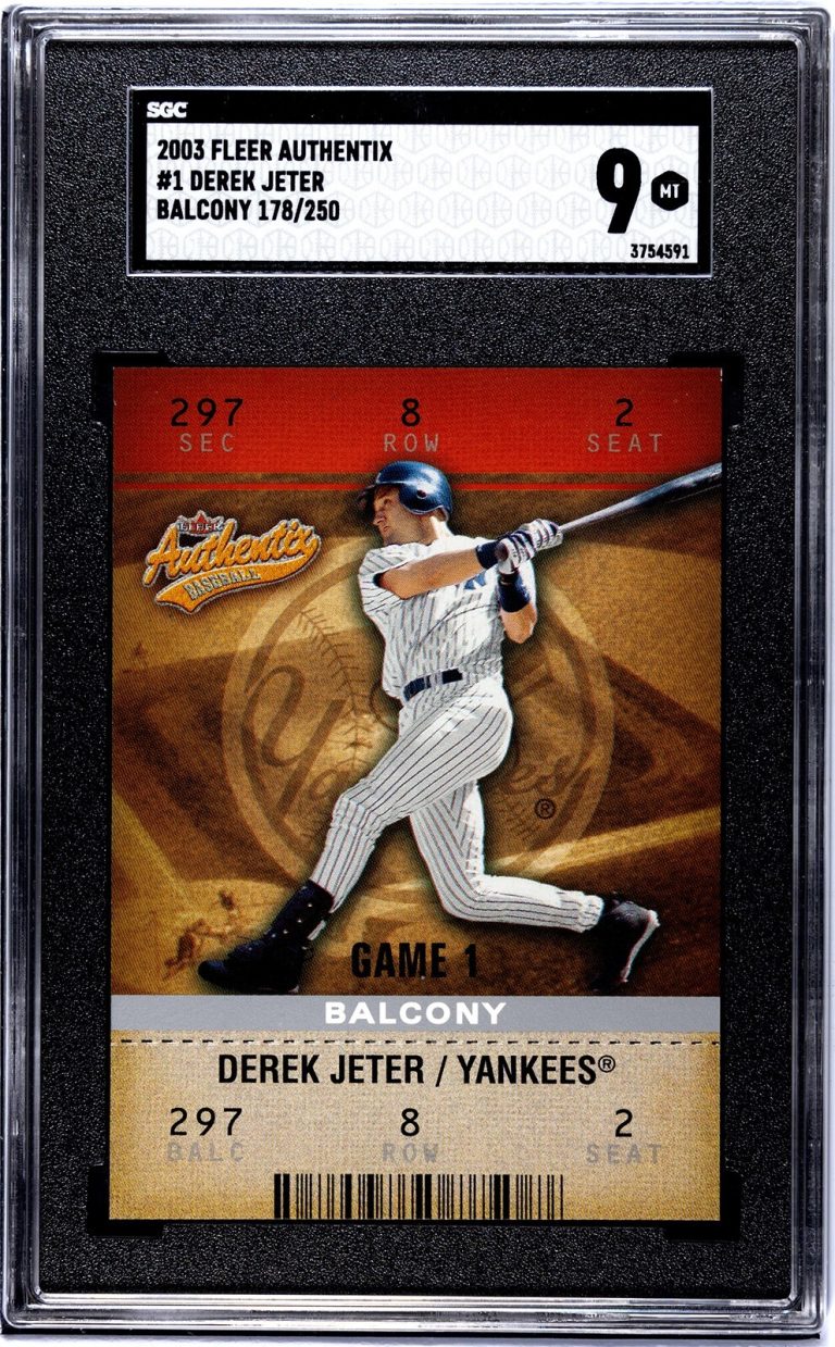 Derek Jeter 2003 Fleer Authentix Balcony Card #1- /250- SGC Graded 9 Mint