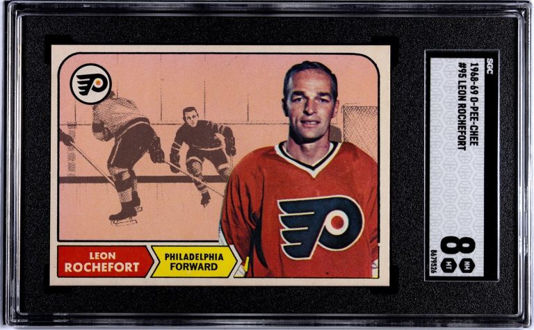 Leon Rochefort 1968-69 O-Pee-Chee NHL RC Card #95- SGC Graded 8 NM-MT (Flyers)