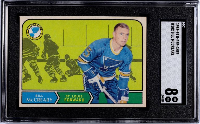 Bill McCreary 1968-69 O-Pee-Chee NHL  RC Card #182- SGC Graded 8 NM-MT (Blues)