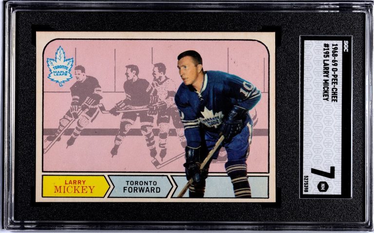 Larry Mickey 1968-69 O-Pee-Chee NHL RC #195- SGC Graded 7 NM (Maple Leafs)