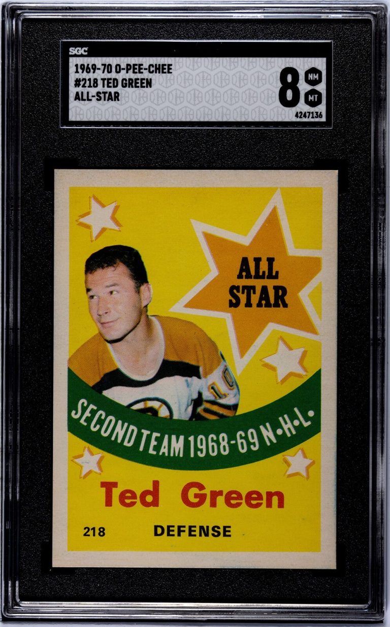 Ted Green 1969-70 O-Pee-Chee NHL All-Star Card #218- SGC Graded 8 NM-MT (Bruins)