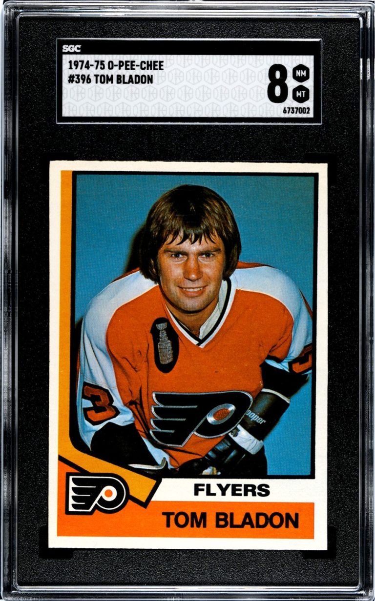 Tom Bladon 1974-75 O-Pee-Chee NHL Rookie Card #396- SGC Graded 8 NM-MT- (Flyers)