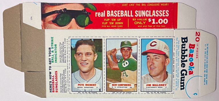1966 Bazooka Compete Box 20-piece Richert #43, Campaneris #44, Maloney #45 of 48
