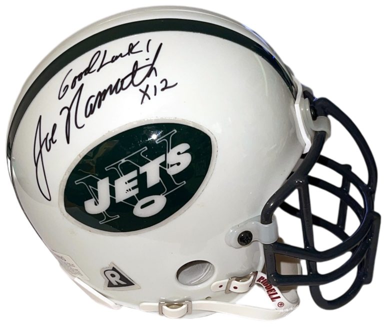 Joe Namath Signed NY Jets Riddell TB NFL Authentic Mini Helmet #12X- Beckett/HOF