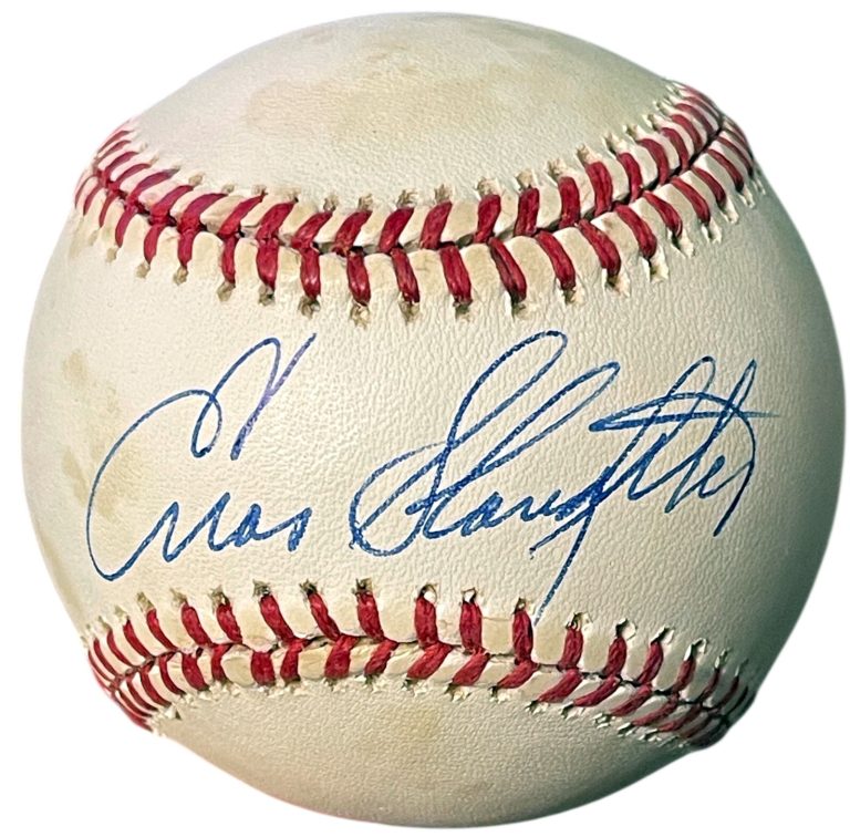 Enos Slaughter signed RONL Official National League Baseball toned- COA/HOF