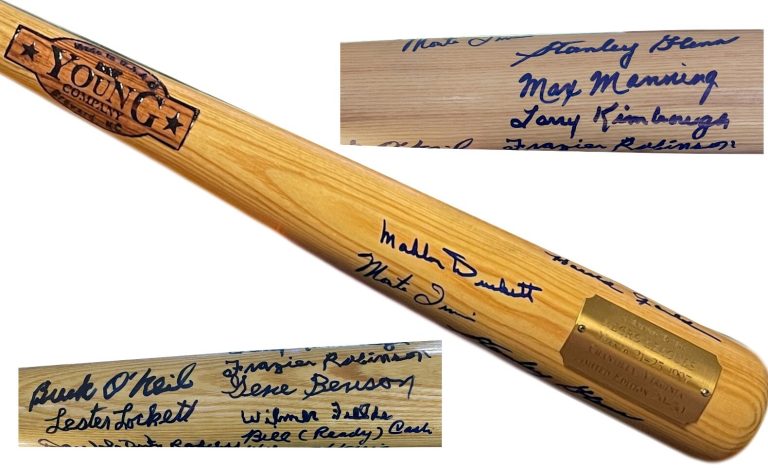 Negro League Tribute Signed Young Co Bat-14 sigs 20/50-Beckett Rev- Irvin/O'Neil