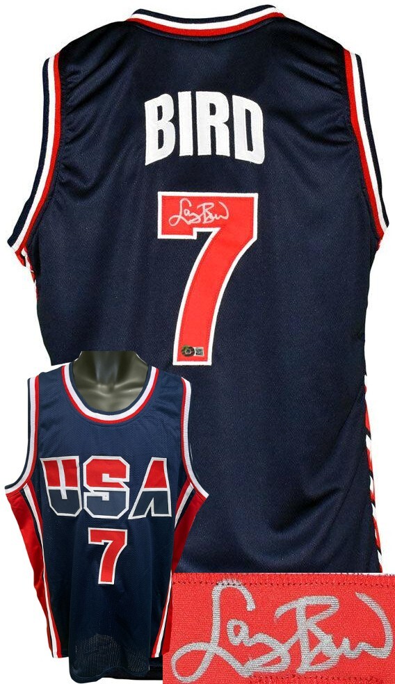 Larry Bird signed Team USA Navy TB Custom Stitched Basketball Jersey XL- Beckett