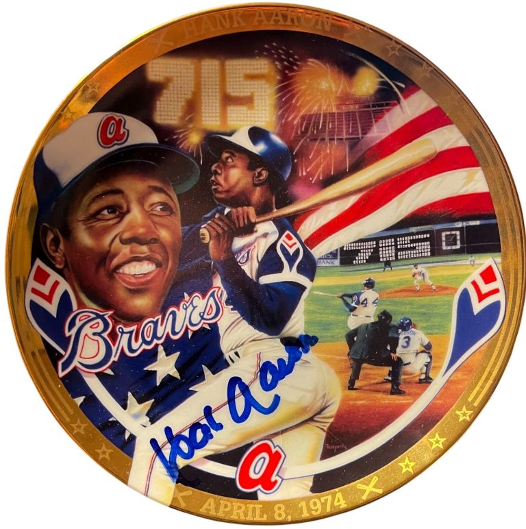 Hank Aaron signed 1994 Hamilton Collection 6.5” LTD 23KT Gold 715 HR Plate- BAS