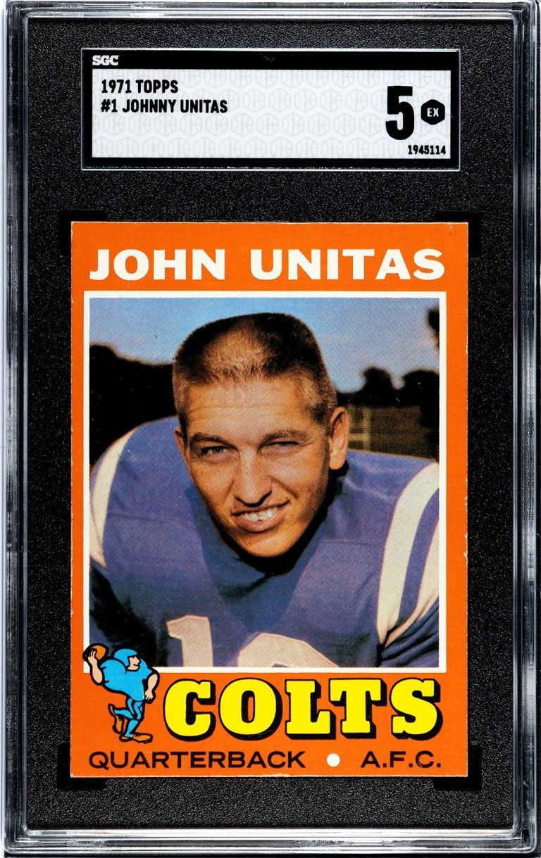 Johnny Unitas 1971 Topps Card #1- SGC Graded 5 EX (Baltimore Colts/HOF/SB Champ)