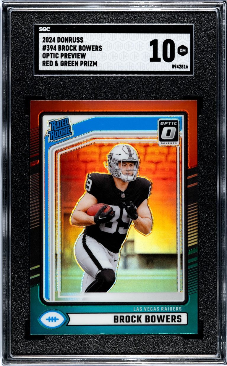 Brock Bowers 2024 Donruss Optic Preview Red & Green Prizm RC Card- SGC Graded 10