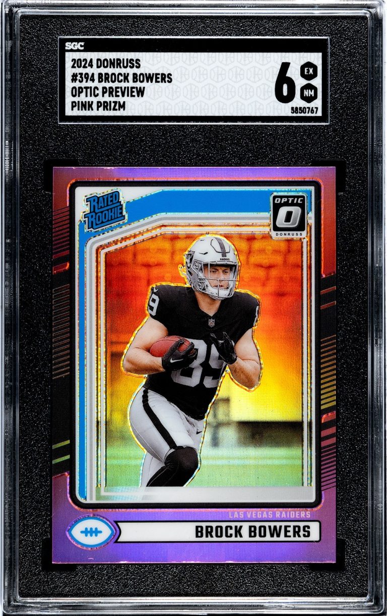 Brock Bowers 2024 Donruss Optic Preview Pink Prizm RC Card #394- SGC Graded 6