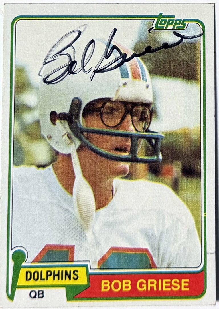 Bob Griese signed 1981 Topps On Card Auto #482 light sig- COA (Dolphins/HOF)