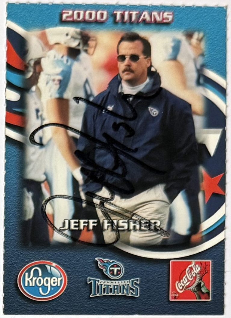 Jeff Fisher signed Tennessee Titans 2000 Coca-Cola Kroger On Card Auto -COA