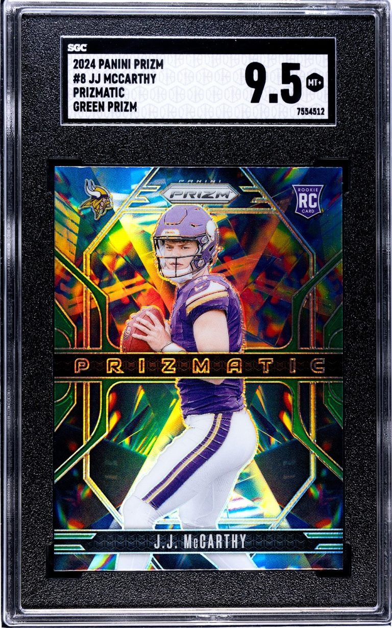 JJ (J.J) McCarthy 2024 Prizmatic Green Prizm Rookie Card (RC) #8- SGC Graded 9.5