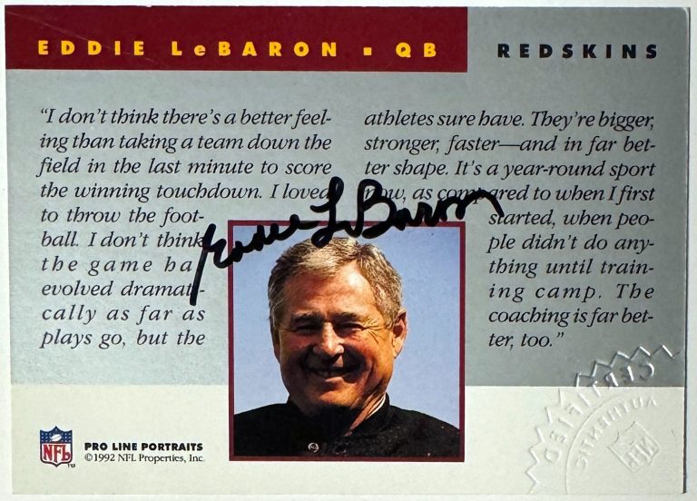 Eddie LeBaron signed 1992 Pro Line Portraits  Certified On Card Auto Washington