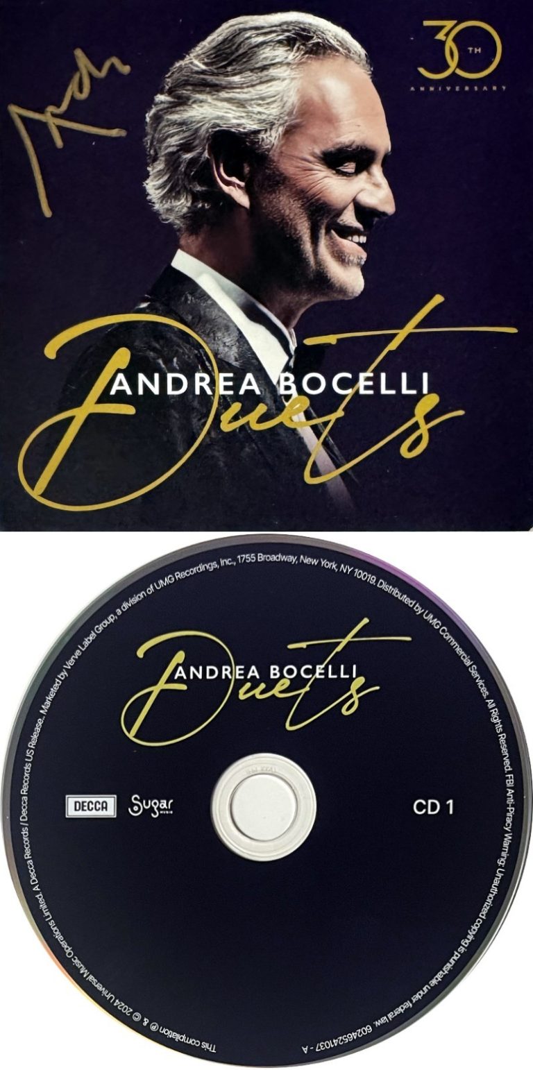 Andrea Bocelli signed 2024 Duets- 30th Anniversary Art Insert, 2CD-Imperfect COA