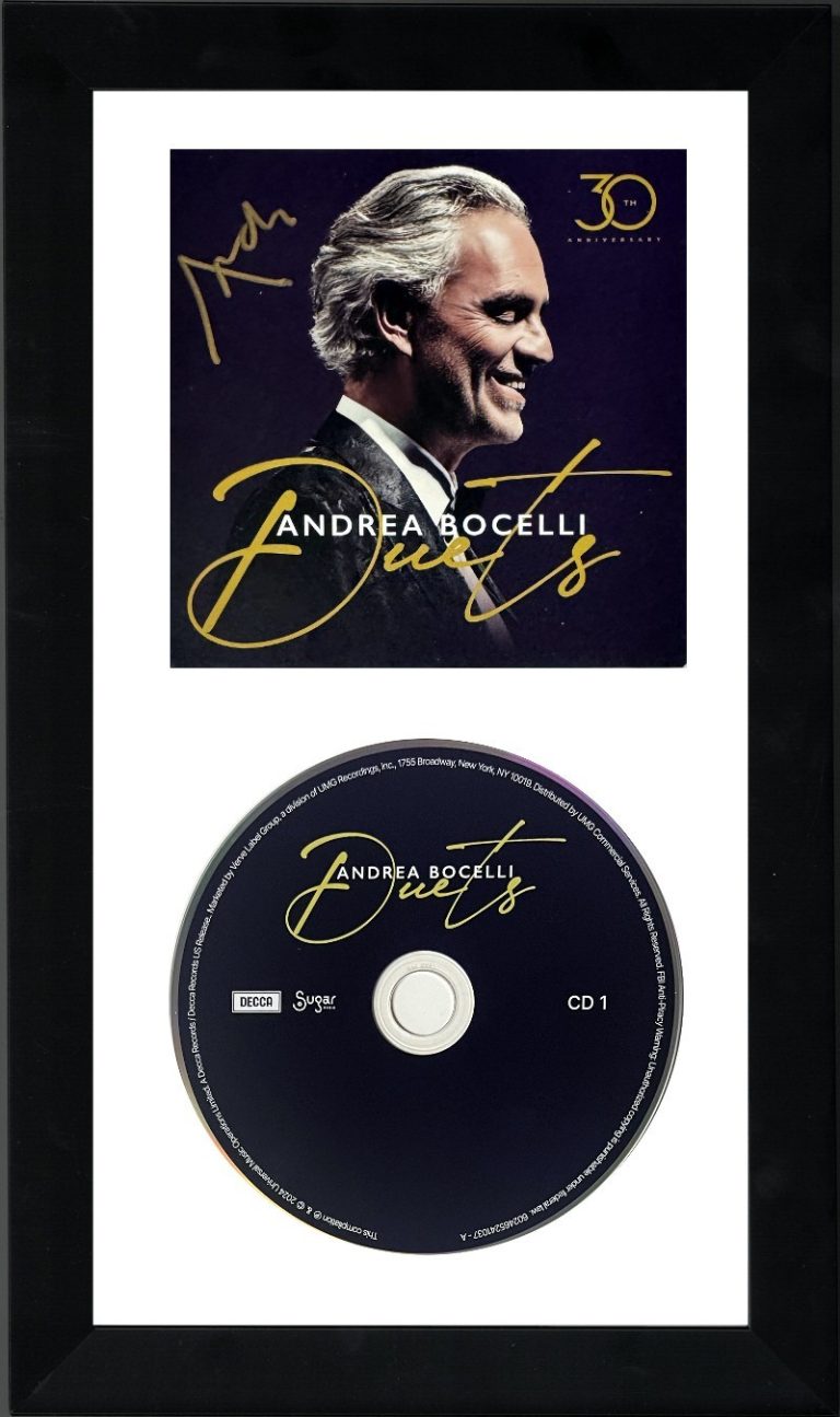 Andrea Bocelli signed 2024 Duets- 30th Anniversary Art Insert, 2CD Custom Framed