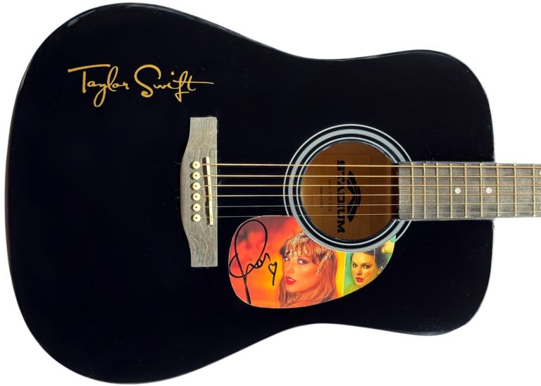 Taylor Swift Signed The Life of a Showgirl 41 Inch FS Black Guitar #1 - Beckett