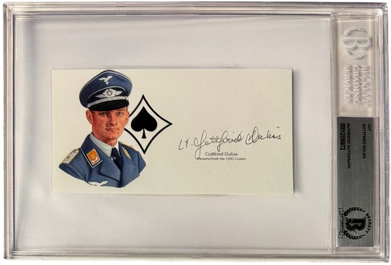 Gottfried Dulias signed 5.5”x 3” cut sig WWll Luftwaffe Pilot ME-109G - Beckett