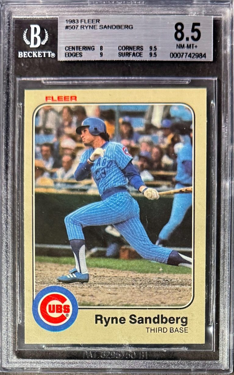 Ryne Sandberg 1983 Fleer Rookie Card (RC) #507- Beckett/BGS Graded 8.5 NM-MT+