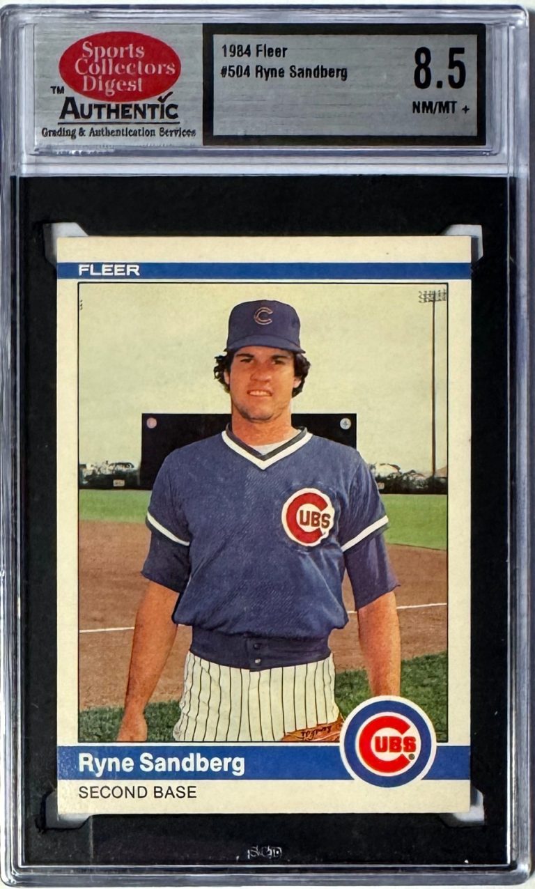 Ryne Sandberg 1984 Fleer Card #504- SCD 8.5 NM/MT+ w/ Subgrades (Chicago Cubs)