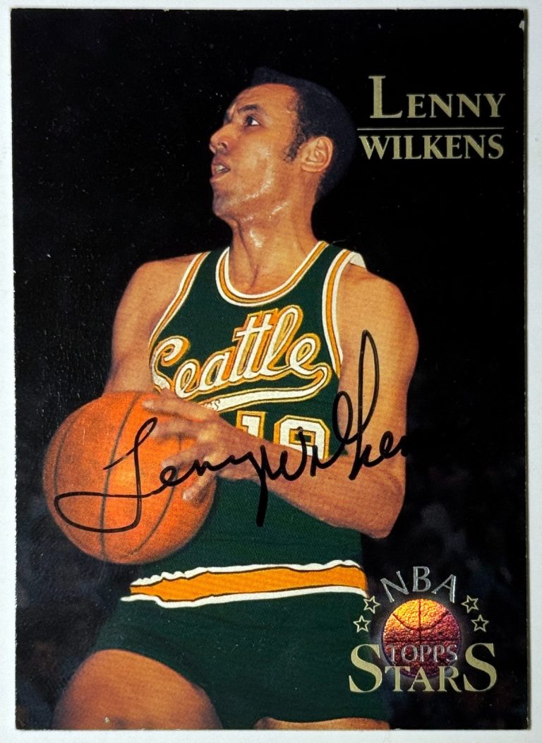 Lenny Wilkens 1996-97 Topps Stars On Card Auto #49- COA Seattle SuperSonics -COA