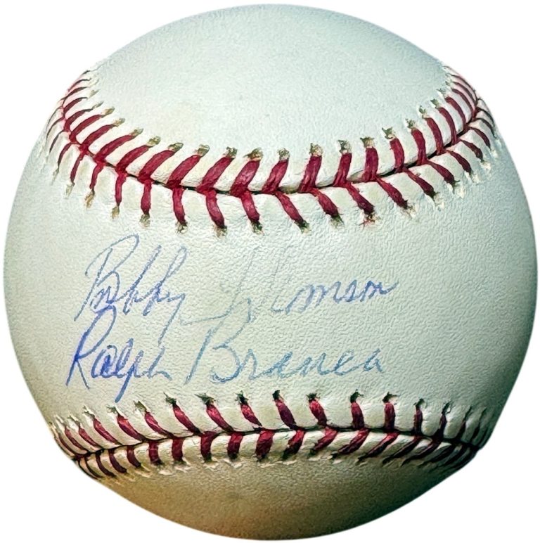 Bobby Thomson/Ralph Branca dual signed RONL OFC Baseball imperfect - STEINER/MLB