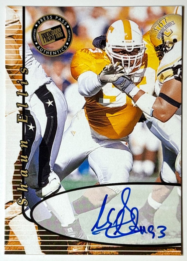 Shaun Ellis signed 2000 Press Pass Rookie RC On Card Auto (Tennessee Volunteers)