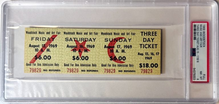 1969 Woodstock Music Art Fair FESTIVAL RARE-PSA NM-MT 8-3 Day $18 Advance Ticket