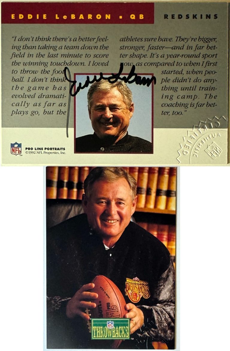Eddie LeBaron signed 1992 Pro Line Portraits Certified On Card Auto (Washington)