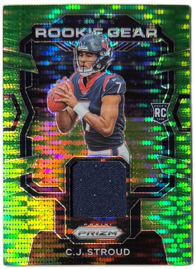 CJ/C.J. Stroud 2023 Panini Prizm Rookie Gear Neon Green Pulsar Card #RG-CJS