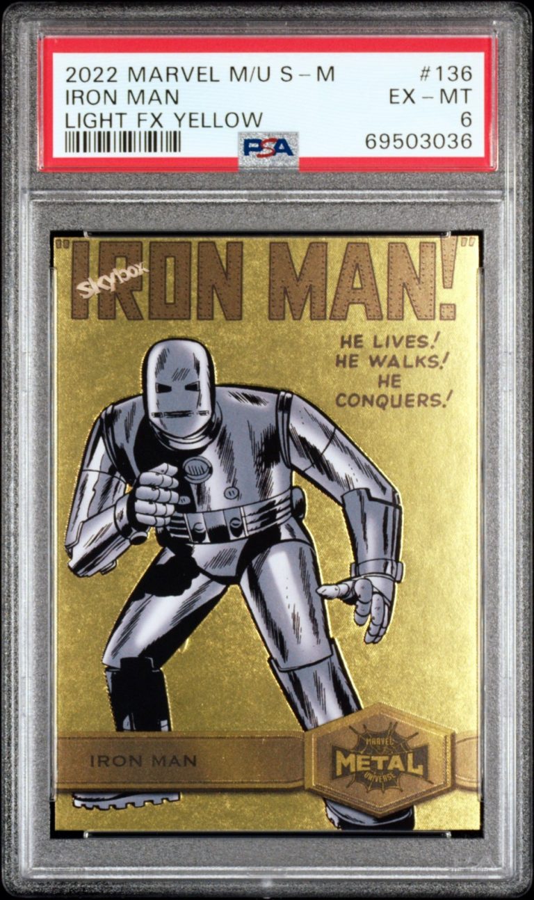 2022 Marvel Metal Universe Spider-Man Iron Man Light FX Yellow Card #136- PSA 6