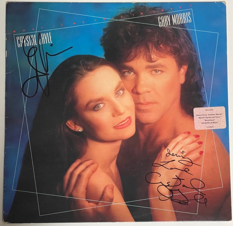 Crystal Gayle & Gary Morris signed 1987 What If We Fall In Love? LP Album Cover