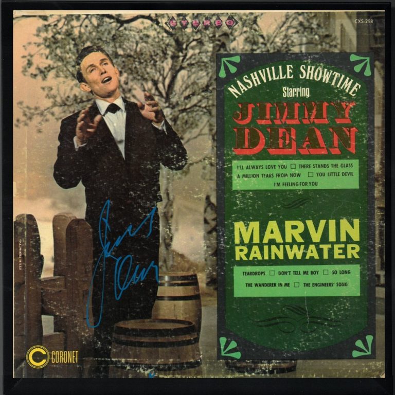 Jimmy Dean signed 1960's Nashville Marvin Rainwater Album Cover/LP Framed - JSA