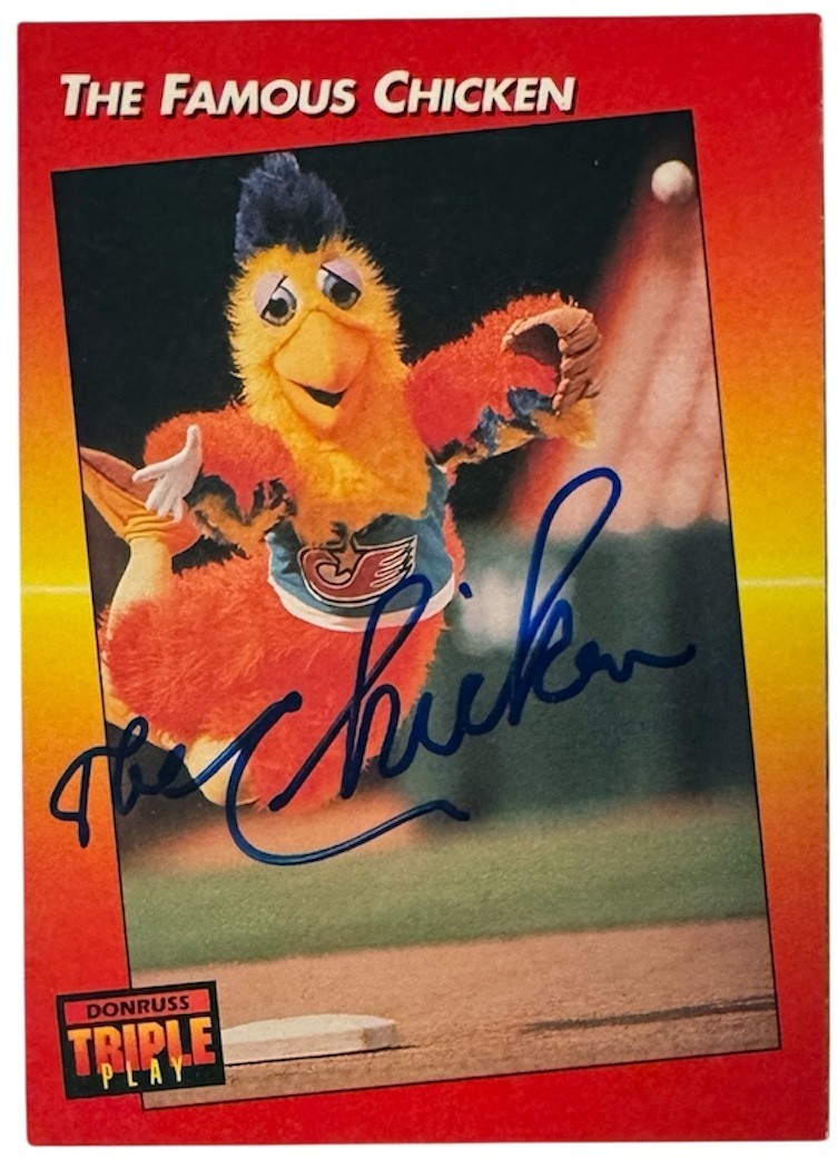 The Famous Chicken signed 1992 Donruss Triple Play On Card Auto #138 Padres COA